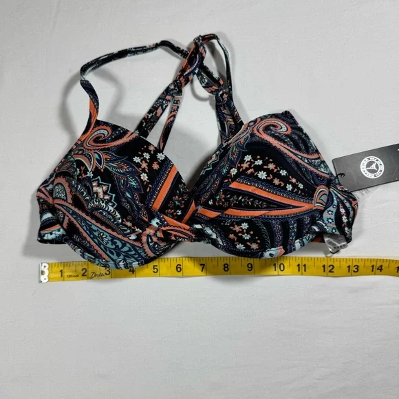 RELLECIGA Paisley Print Push Up Bikini Top - Black & Orange NWT Size Medium - Picture 7 of 8